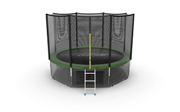 EVO JUMP External 12ft (Green) + Lower net. Батут с внешней сеткой и лестницей, диаметр 12ft (зеленый) + нижняя сеть